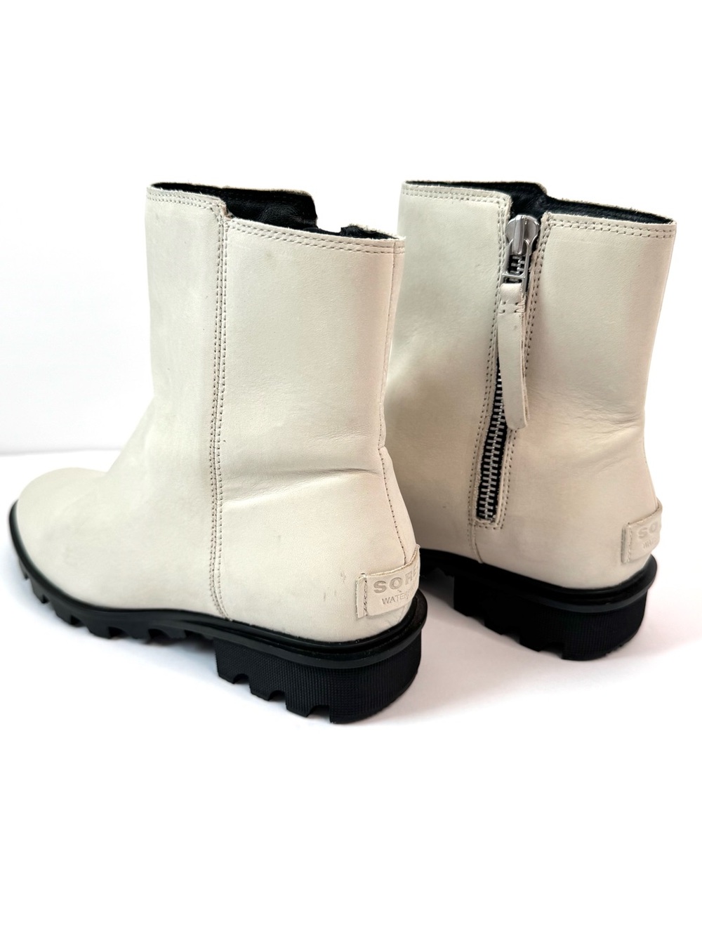 Sorel Phoenix Zip Waterproof Leather Lug Sole Ankle Boots Ivory Size 8 - Picture 7 of 11